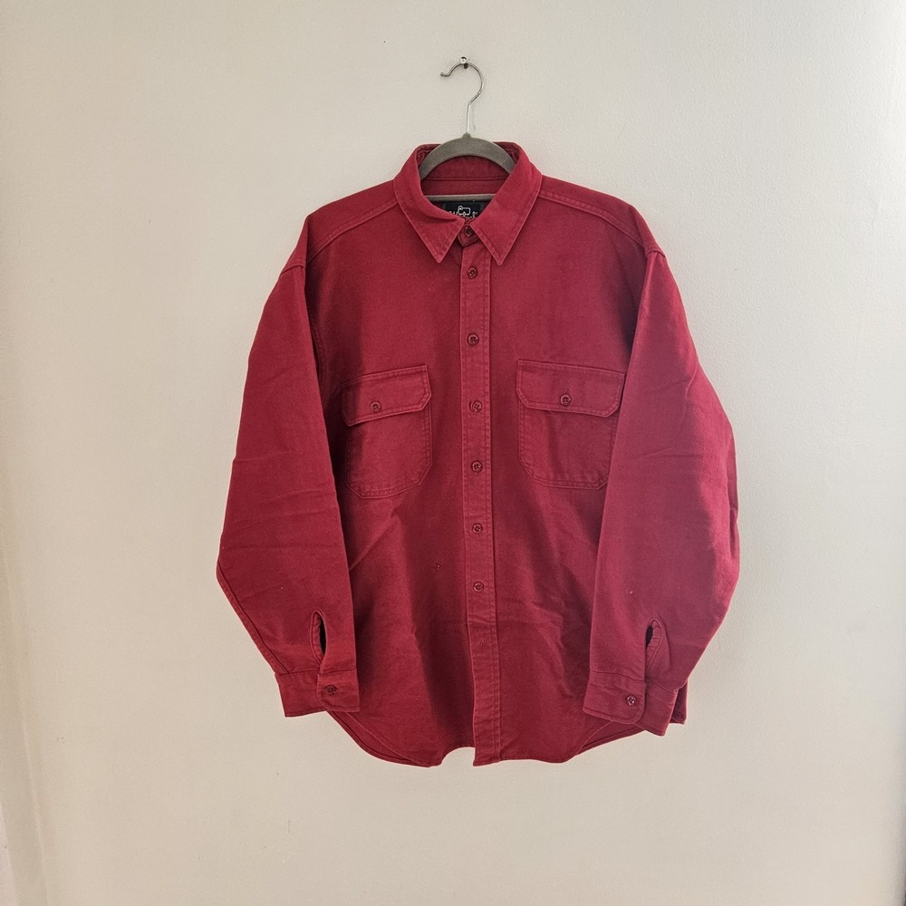 Woolrich Red Mens L Button Up Long Sleeve Shirt 100% Cotton Collared Work Casual - Picture 8 of 10